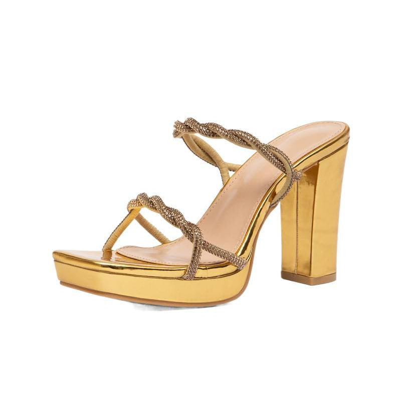 Damen Glamouröse Plateau-Sandalen mit geflochtenem Riemen und stabilem Blockabsatz EB