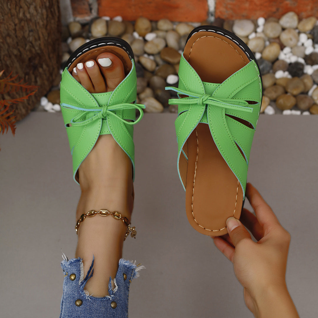 Damen Offene Sandalen mit dekorativen Schleifen und rutschfester Sohle EB