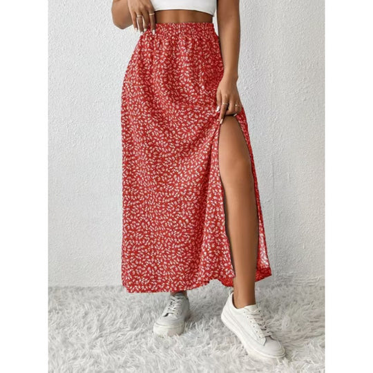Damen Maxirock mit floralem Muster und seitlichem Schlitz EB