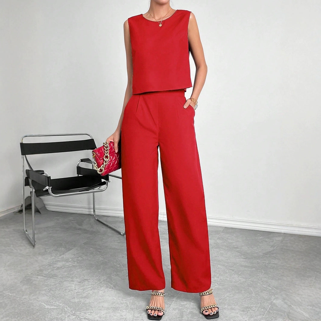 Damen Zweiteiler Set mit modernem Oberteil und weitem Hose EB