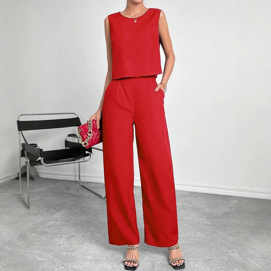 Damen Zweiteiler Set mit modernem Oberteil und weitem Hose EB