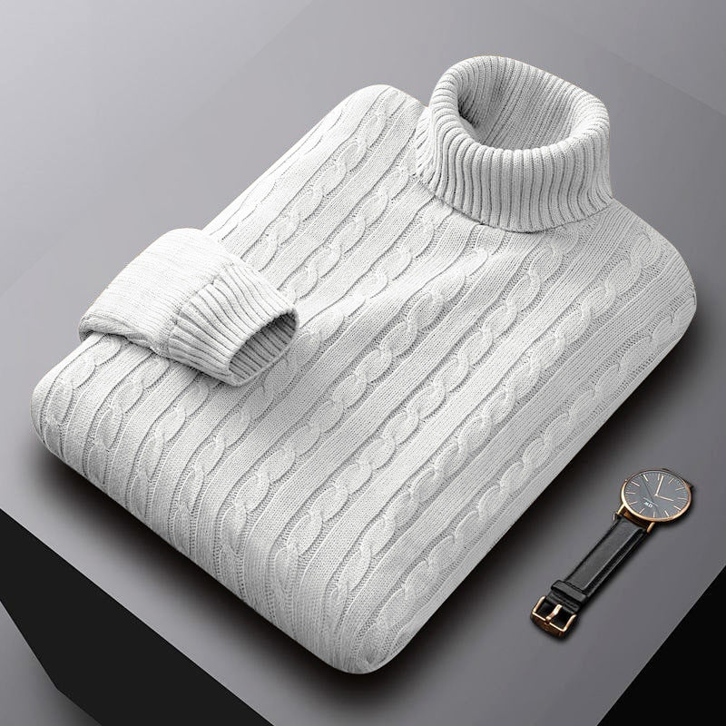 Herren nan grob gestrickter Rollkragenpullover mit Zopfmuster und wärmender Strickstruktur EB