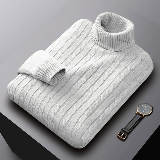 Herren nan grob gestrickter Rollkragenpullover mit Zopfmuster und wärmender Strickstruktur EB