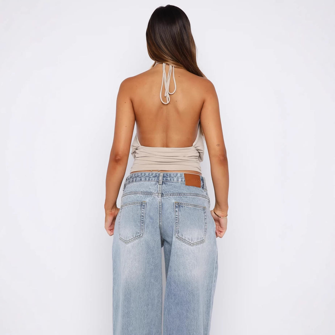 Damen Elegantes Halterneck-Top mit raffiniertem Ausschnitt und dekorativem Ringdetail EB