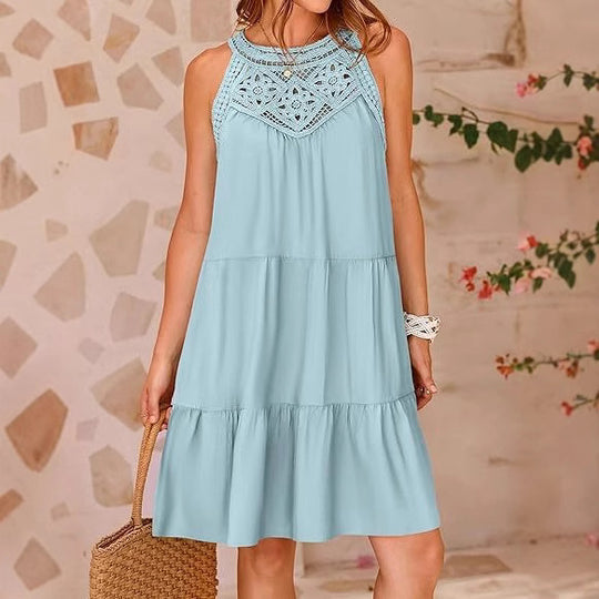 Damen luftiges Sommerkleid mit detaillierter Häkelspitze EB