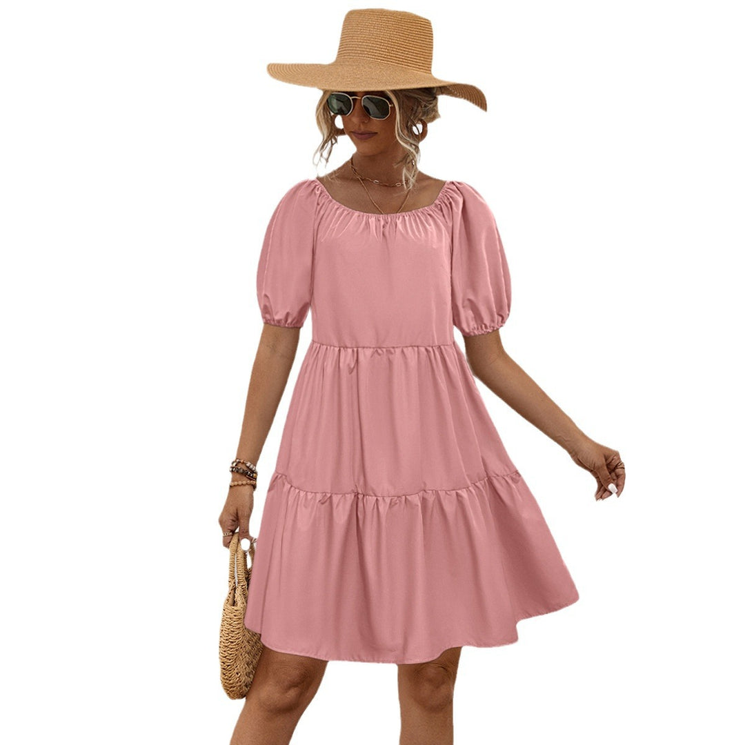 Damen Freizeitkleid mit voluminösen Puffärmeln und schwingendem Rock EB