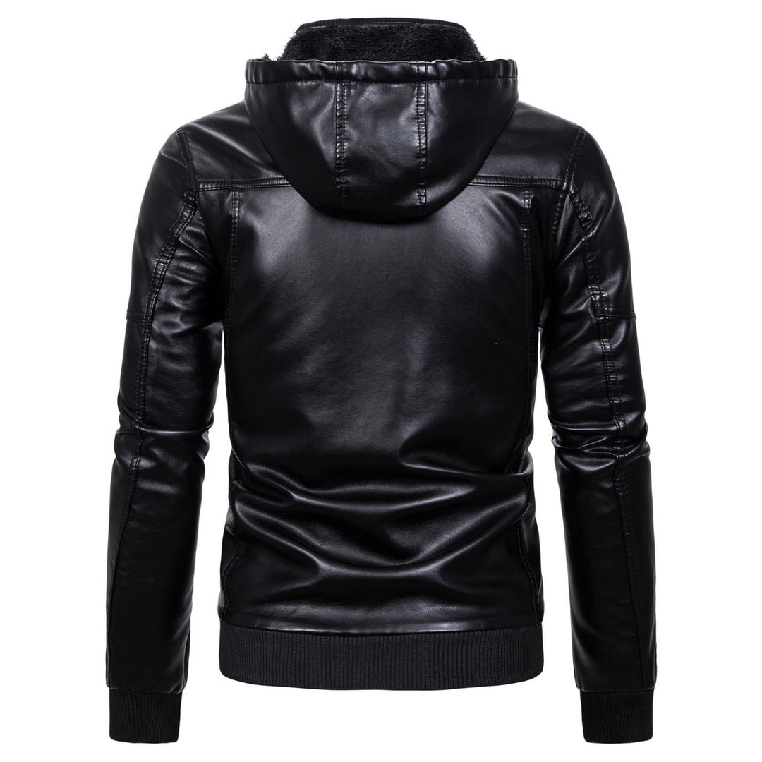 Herren Kunstlederjacke mit Kapuze und Fleece-Futter EB