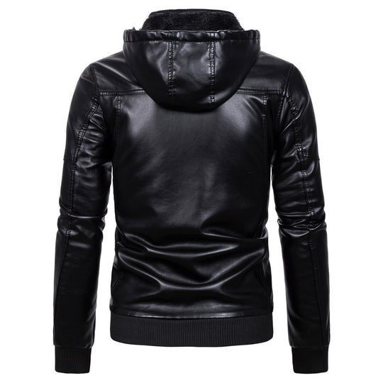 Herren Kunstlederjacke mit Kapuze und Fleece-Futter EB