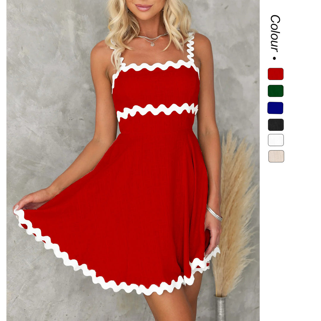 Damen Freizeitkleid mit voluminösen Rüschen und dekorativem Wellensaum EB