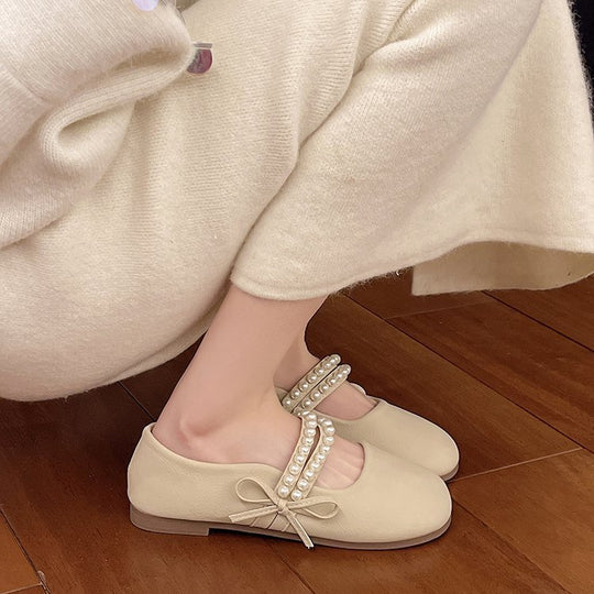 Damen elegante Ballerinas mit Perlenschmuck EB