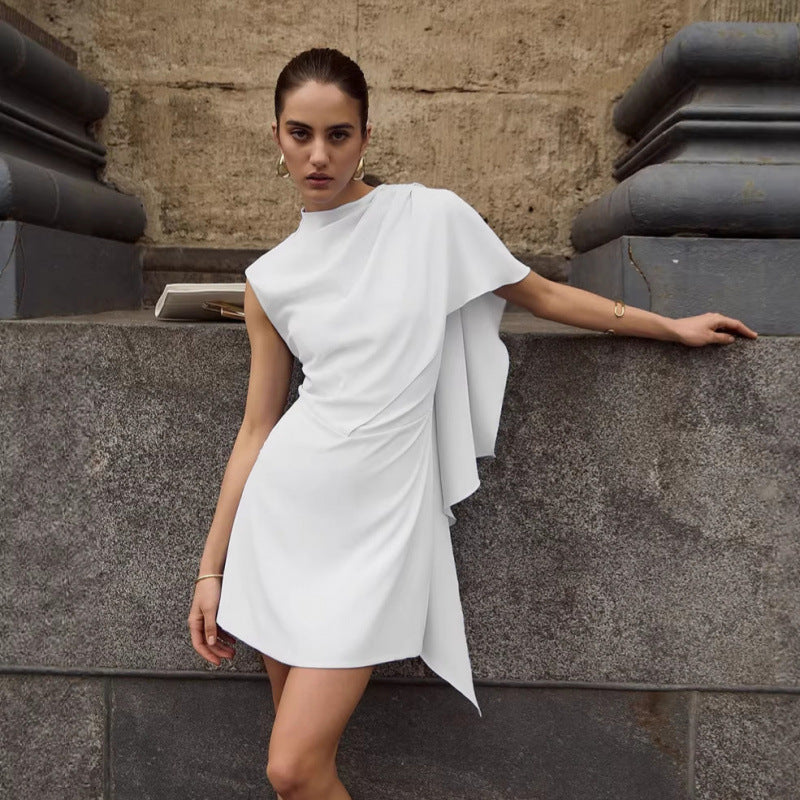 Damen elegantes Wickelkleid mit asymmetrischem Saum und raffinierter Drapierung EB