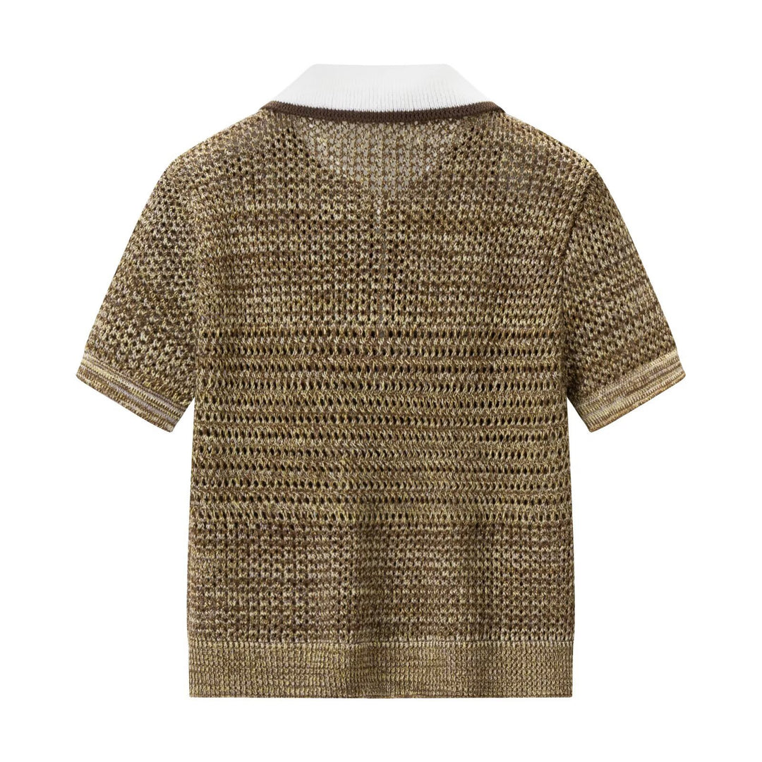 Damen Polo-Shirt mit dekorativem Strickmuster und klassischem Kragen EB
