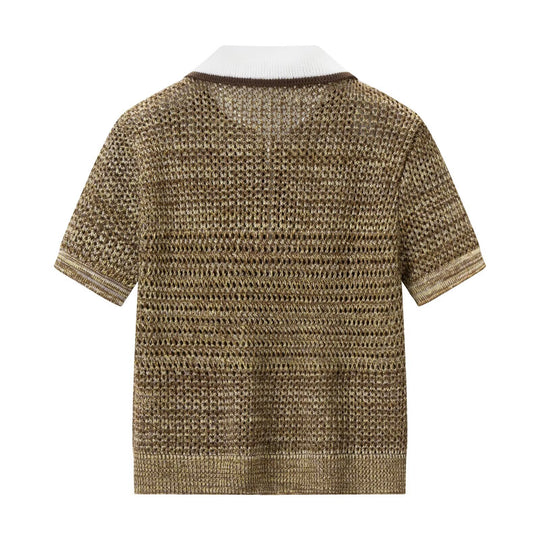 Damen Polo-Shirt mit dekorativem Strickmuster und klassischem Kragen EB