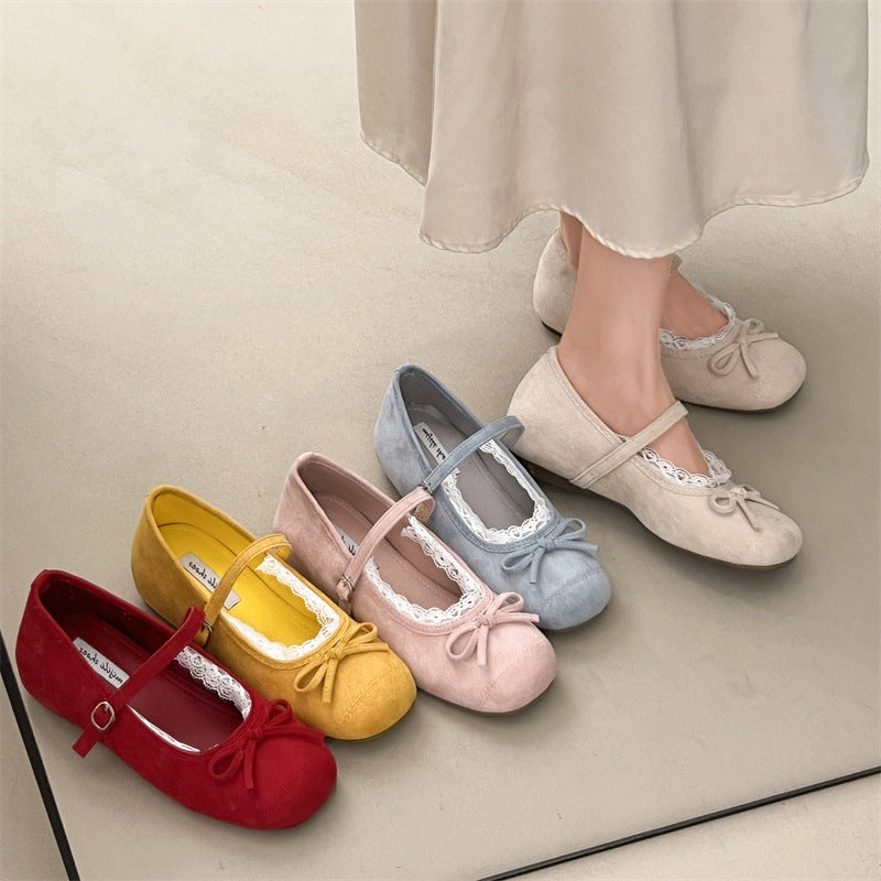 Damen elegante Ballerinas mit feiner Spitzenverzierung und praktischem Schnallenverschluss EB