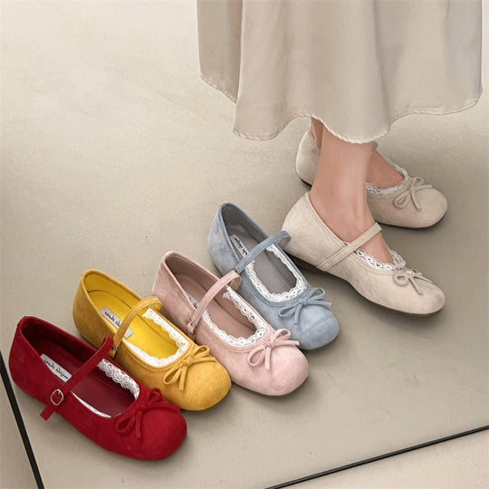 Damen elegante Ballerinas mit feiner Spitzenverzierung und praktischem Schnallenverschluss EB
