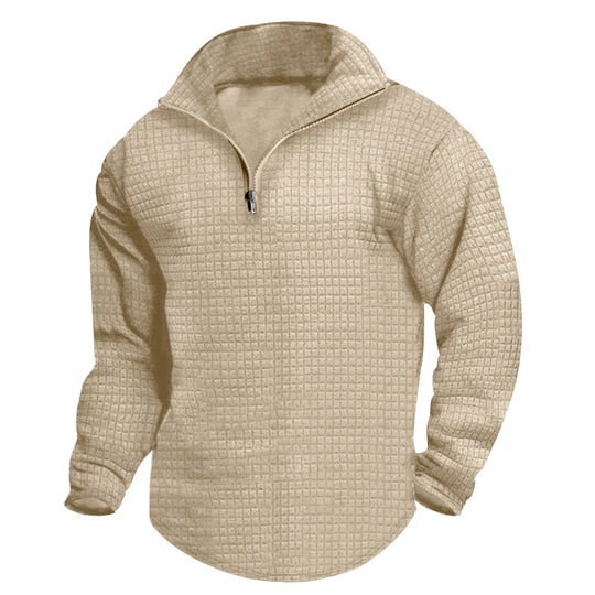 Herren nan Stehkragen-Sweatshirt mit quadratischer Struktur und kurzem Frontzip EB