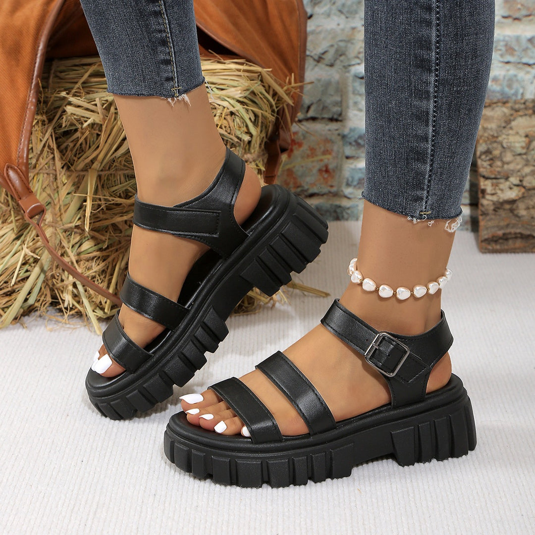 Damen Komfortable Plateau-Sandalen mit verstellbarem Riemen und rutschfester Sohle EB