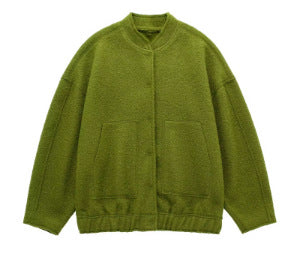 Damen gemütliche Sweatjacke mit hoher Kragenform und praktischen Taschen EB