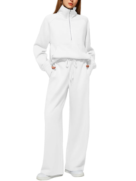 Damen nan halbzip Lounge-Set mit hohem Stehkragen, Kängurutasche und weiten Highwaist-Jogginghose EB