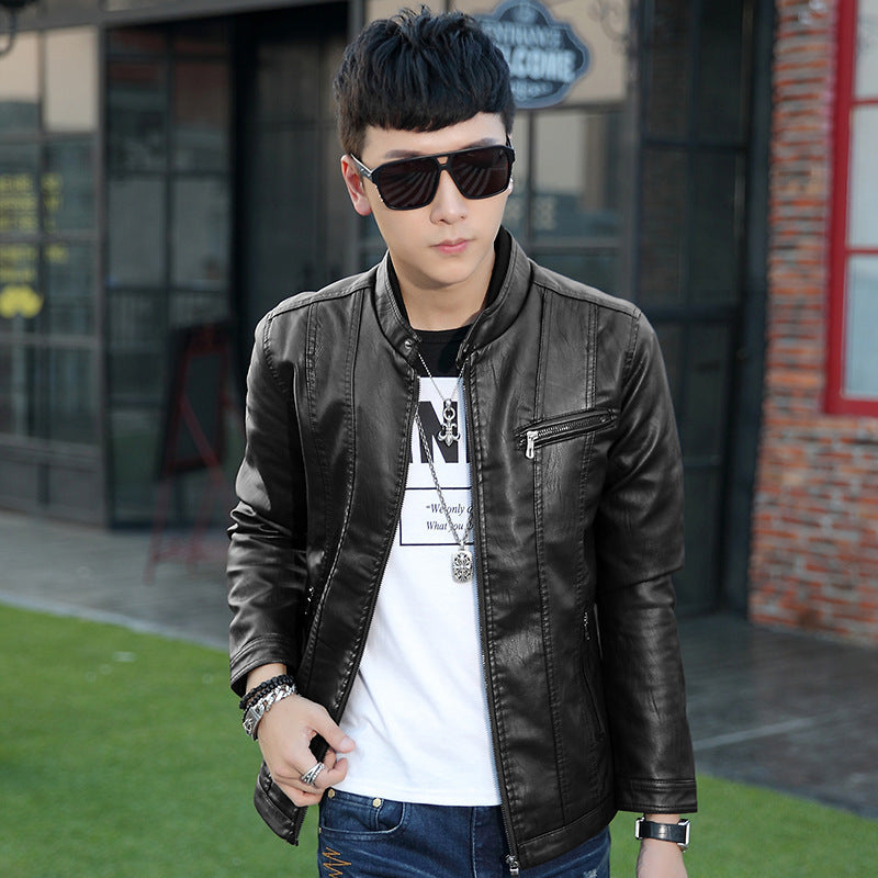 Herren trendige Kunstlederjacke mit feinen Steppdetails EB