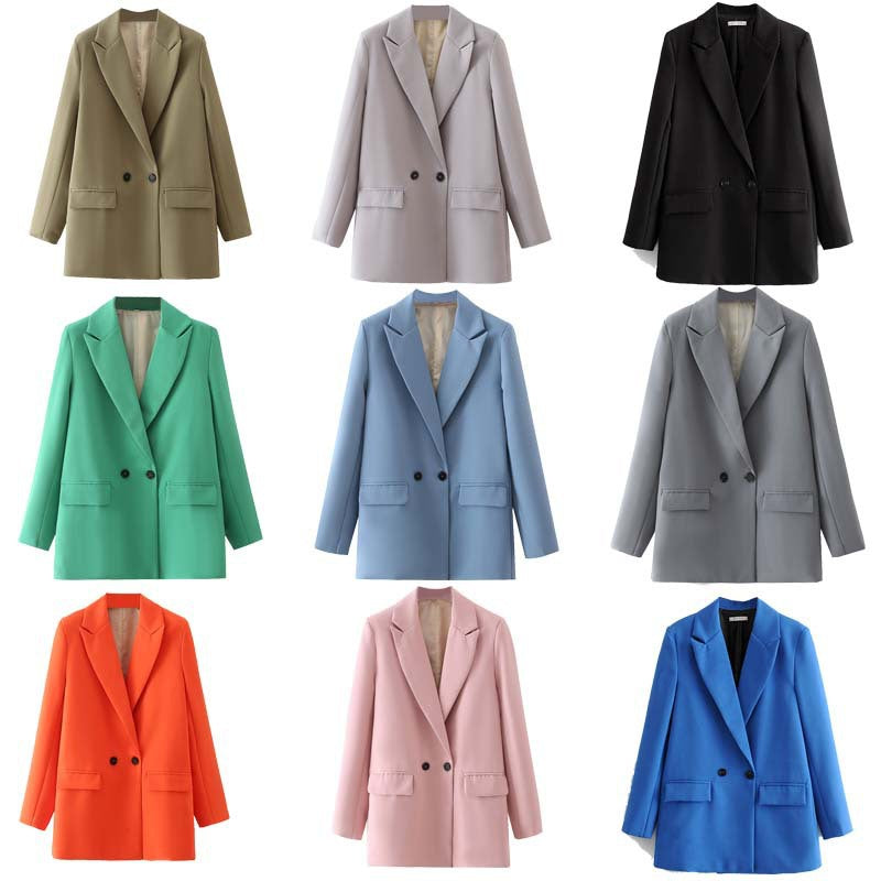 Damen Oversize Doppelreihiger Blazer mit fallendem Revers und weicher Innenfütterung EB