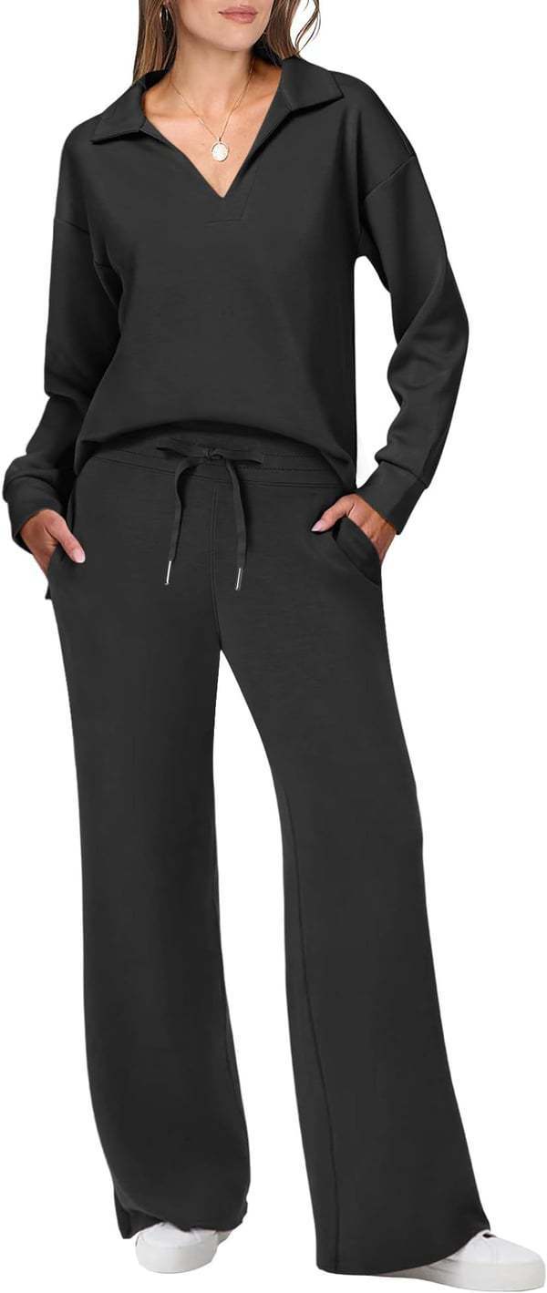 Damen lässiges Lounge-Set mit weitem Schnitt und gemütlichem V-Ausschnitt EB