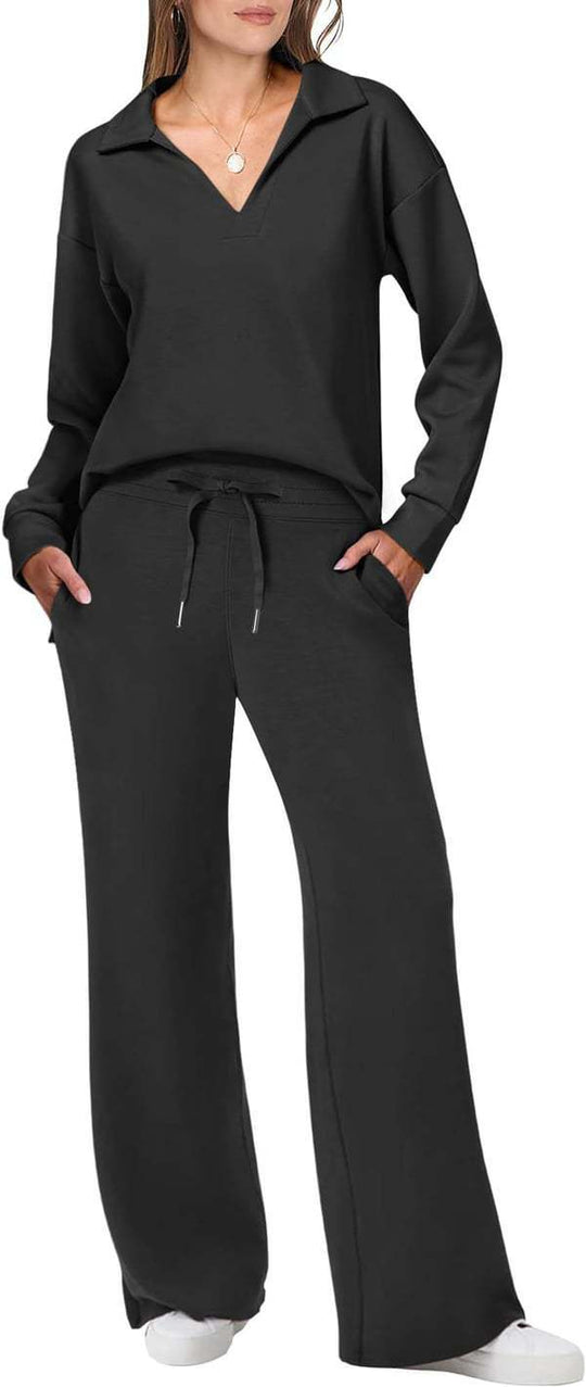 Damen lässiges Lounge-Set mit weitem Schnitt und gemütlichem V-Ausschnitt EB