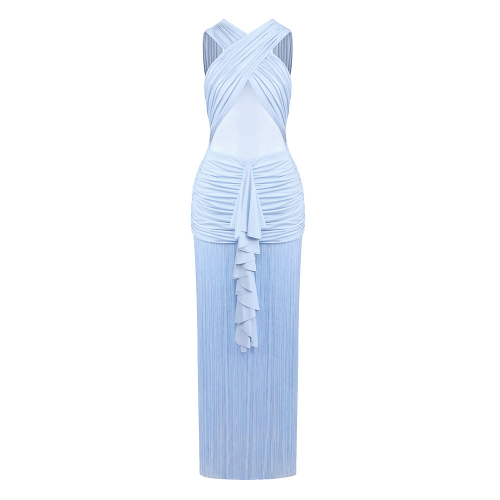 Damen Maxikleid mit raffinierten Drapierungen und fließendem Schnitt EB