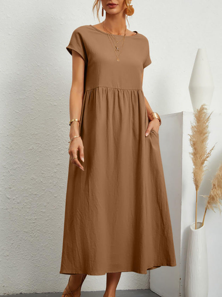 Damen Midikleid mit Lässigem Schnitt und Seitlichen Taschen EB