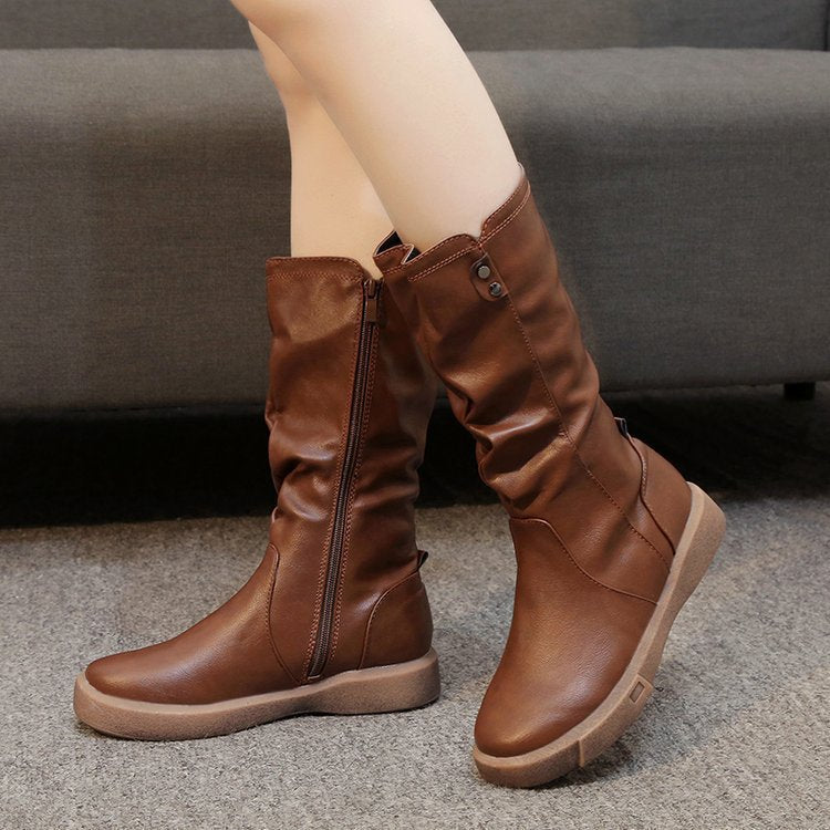 Damen lässige Stiefel mit modischem Falten-Design und bequemer Sohle EB