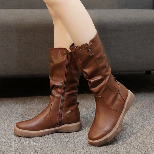 Damen lässige Stiefel mit modischem Falten-Design und bequemer Sohle EB