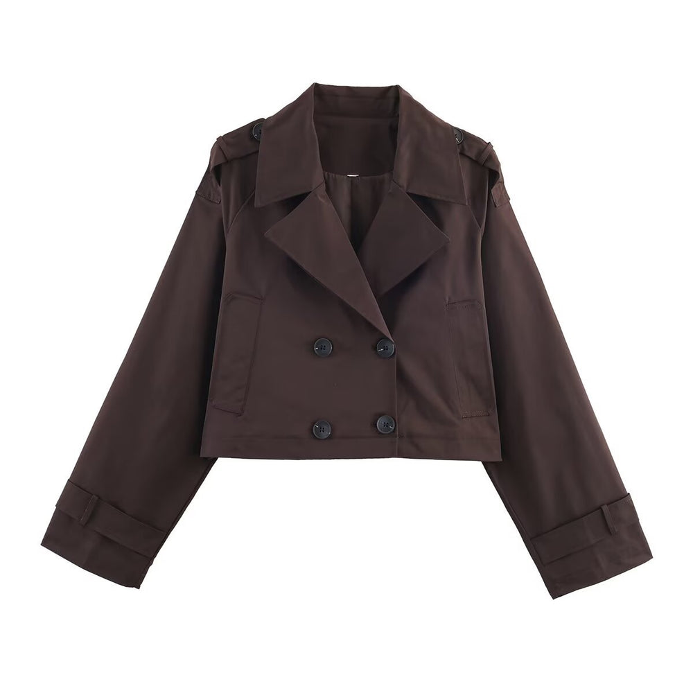Damen Cropped Trenchcoat mit doppelter Knopfleiste und praktischen Taschen EB