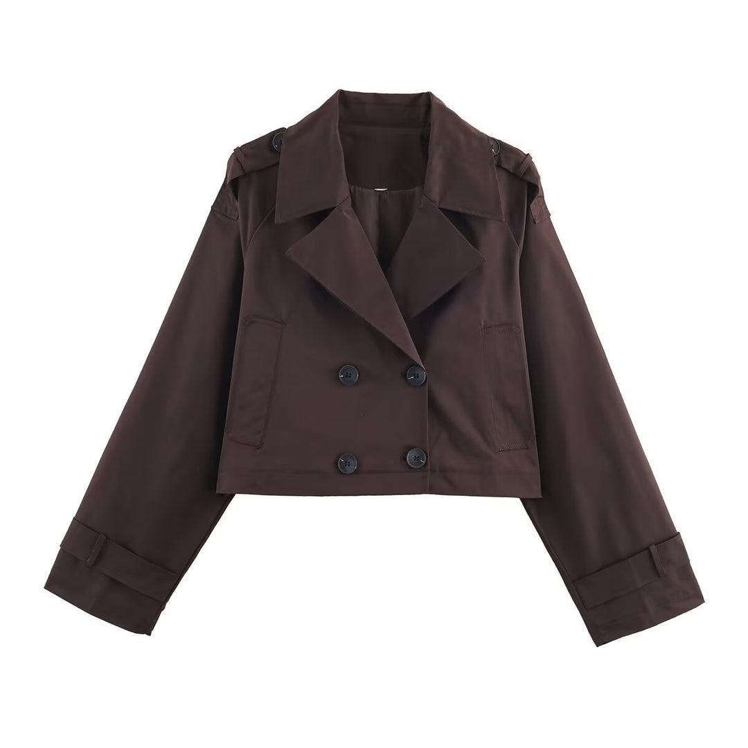 Damen Cropped Trenchcoat mit doppelter Knopfleiste und praktischen Taschen EB