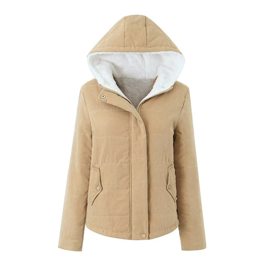 Damen Kapuzenjacke mit Teddyfutter und verdecktem Reißverschluss EB