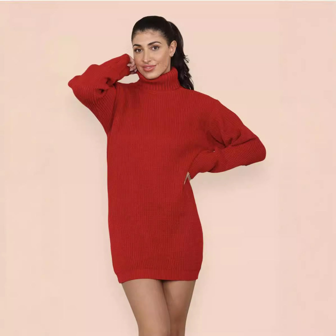 Damen Strickkleid mit hohem Kragen und relaxed Schnitt EB
