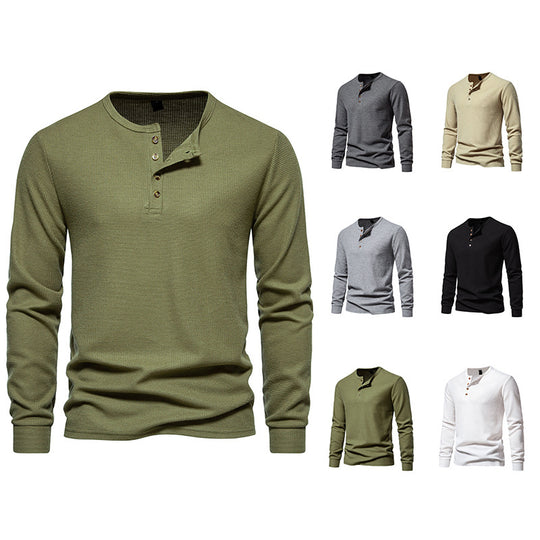 Herren Langarmshirt mit Knopfleiste und strukturiertem Design EB