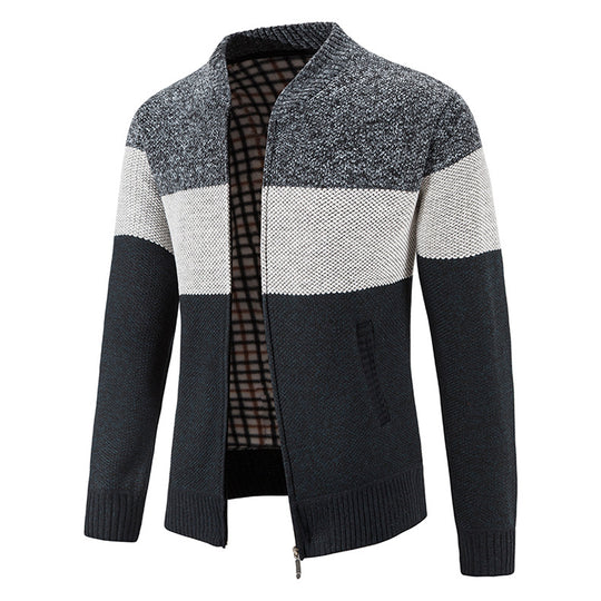 Herren Strickjacke mit modernem Zipper und karierter Innenausstattung EB