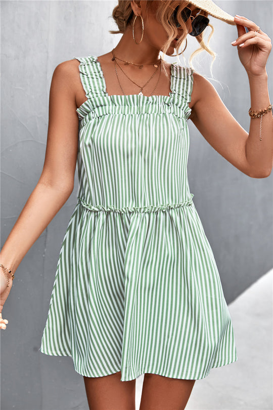 Damen Wickelkleid mit Rüschendetails und schmalen Trägern EB