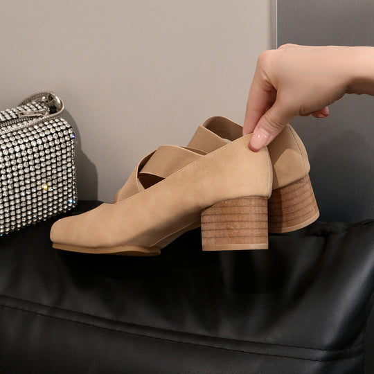 Damen elegante Ballerinas mit elastischen Riemen und glänzender Leder-Oberfläche EB