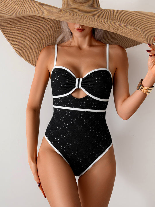Damen Eleganter Einteiler Badeanzug mit modischem Knotendesign EB