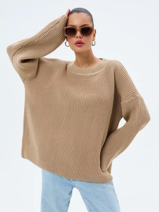 Damen Oversized Strickpullover mit modernen Schnittlinien EB