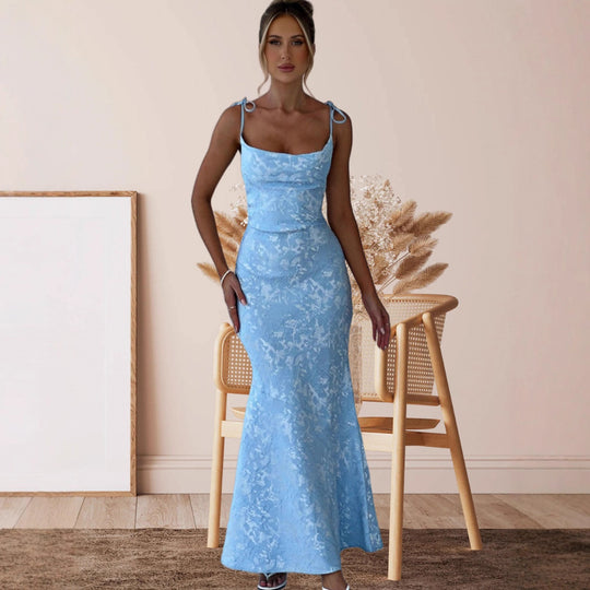 Damen Elegantes Maxikleid mit verführerischen Spaghettiträgern EB