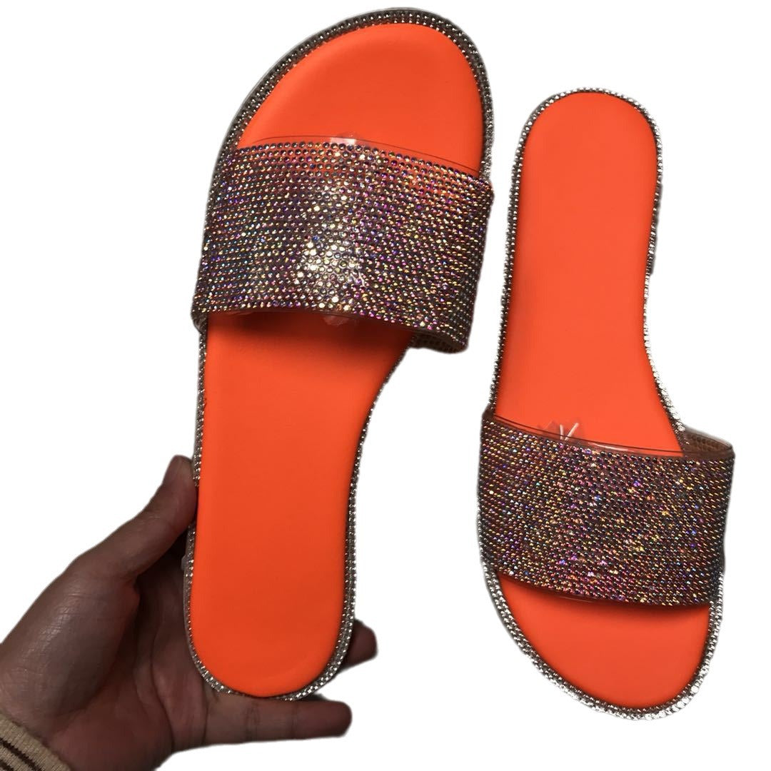 Damen Glamouröse Strandsandalen mit Strassverzierungen EB