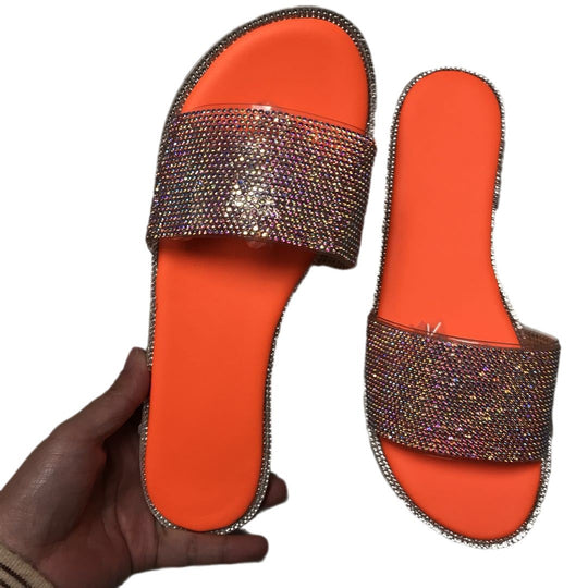 Damen Glamouröse Strandsandalen mit Strassverzierungen EB