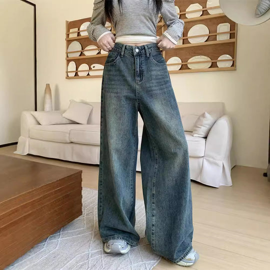 Damen Weite Denim-Hose mit hohem Bund und lässiger Passform EB