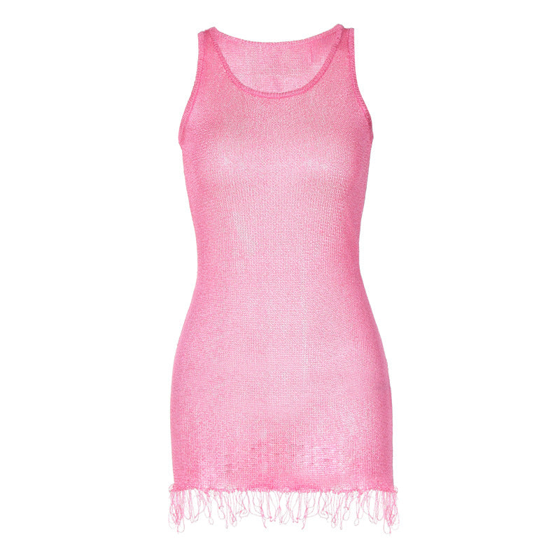 Damen Netzkleid mit zarten Fransen EB