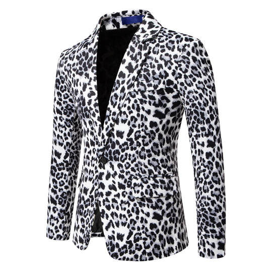 Herren Designer-Blazer mit auffälligem Leopardenmuster und edlem Schnitt EB