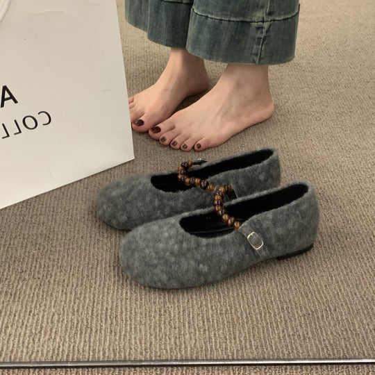 Damen Filz-Ballerinas mit modischer Riemchen-Applikation EB