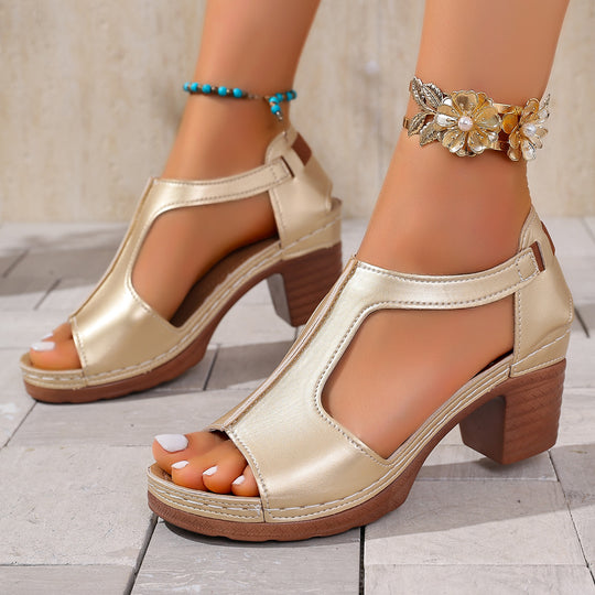 Damen Offene Blockabsatzsandalen mit seitlicher Schnalle EB