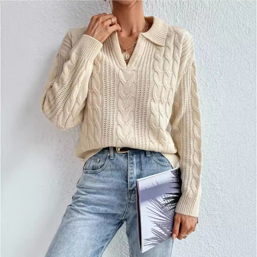 Damen Grobstrickpullover mit V-Ausschnitt und soften Struktur EB